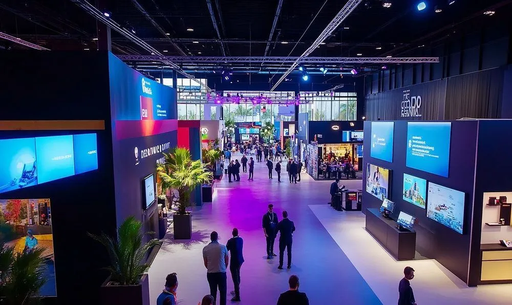 Global expo hall with exhibition stands